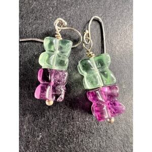 Sterling Silver Carved Fluorite Flower Drop Earrings